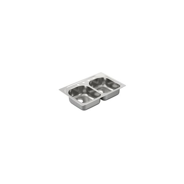 33"X22" Stainless Steel 22 Gauge Double Bowl Drop In Sink